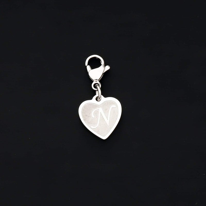 FAADBUK Initial Letter A-Z Alphabet Heart Charms for Jewelry Bracelet Keychain Necklace Initial Stainless steel Clasp Clip on Charm - Image 3